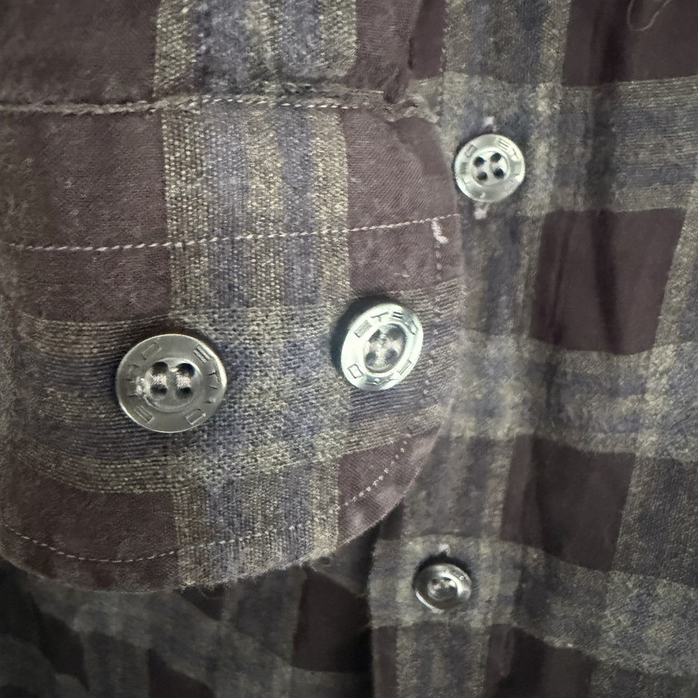 Etro Shirt Men's Large Cotton Wool Lyocell Cashmere Gray Black Plaid Button Down - Picture 3 of 8